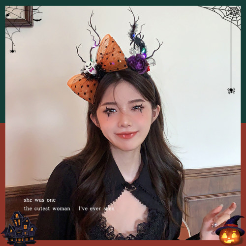 万圣节头饰发光南瓜鹿角发箍