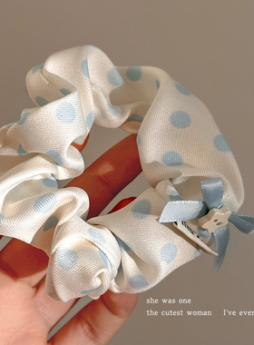 韩系蓝色波点蝴蝶结大肠发圈女高级感慵懒风扎头发绳马尾头绳皮筋