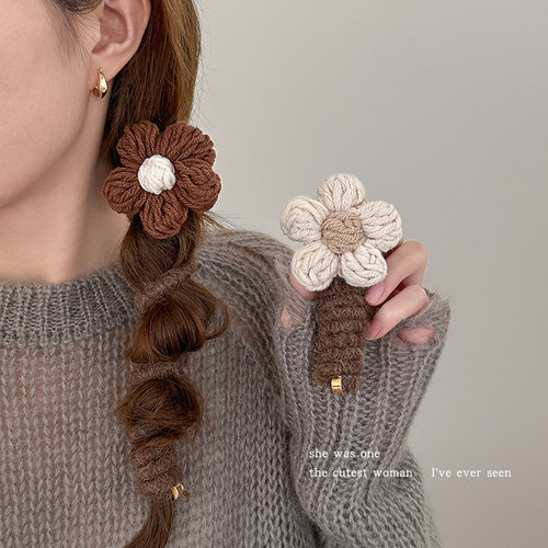 秋冬毛线花朵编发电话线发圈气质