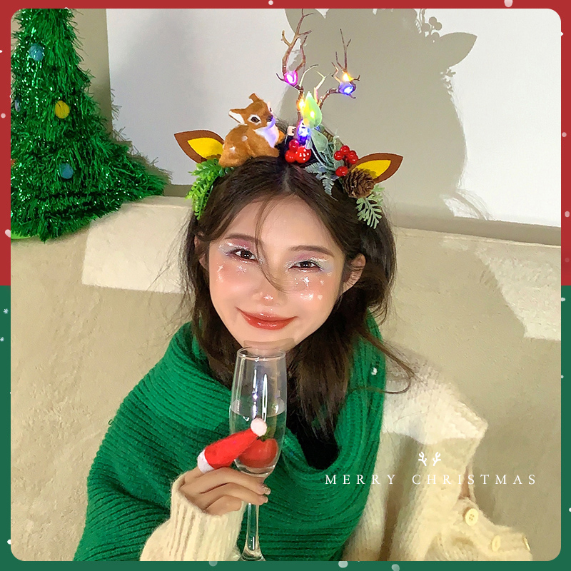 圣诞节发光树枝发箍女