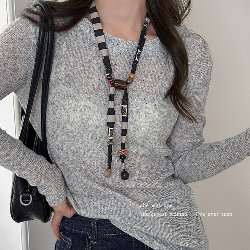 复古腰果花抽拉丝巾项链女毛衣链