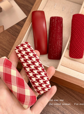 新年红色千鸟格纹侧边刘海夹少女bb夹新款发夹头饰过年发卡一字夹