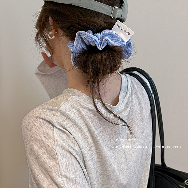 韩系蓝色条纹可爱少女大肠发圈