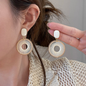 法式 度假风米白色编织耳环女款 波西米亚夸张耳饰独特耳钉耳坠耳圈