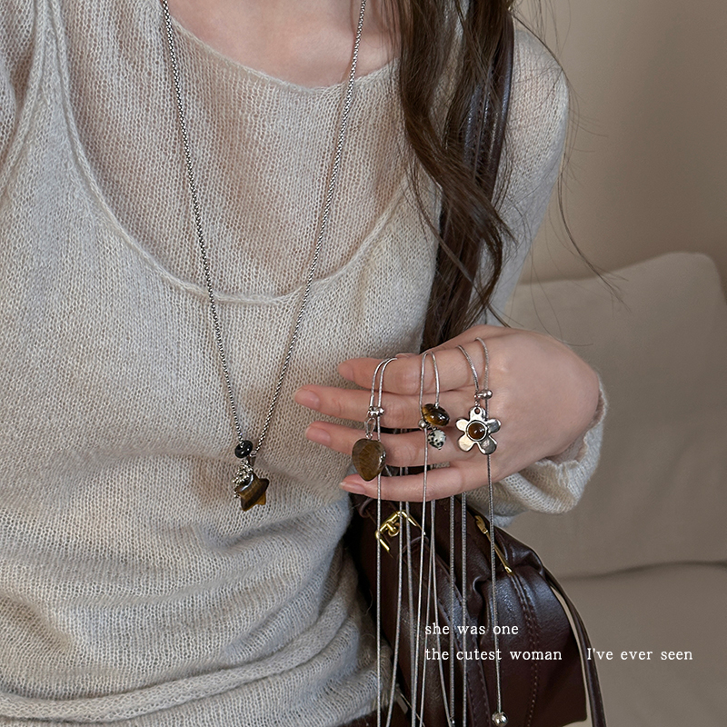 美拉德仿虎眼石吊坠项链女锁骨链