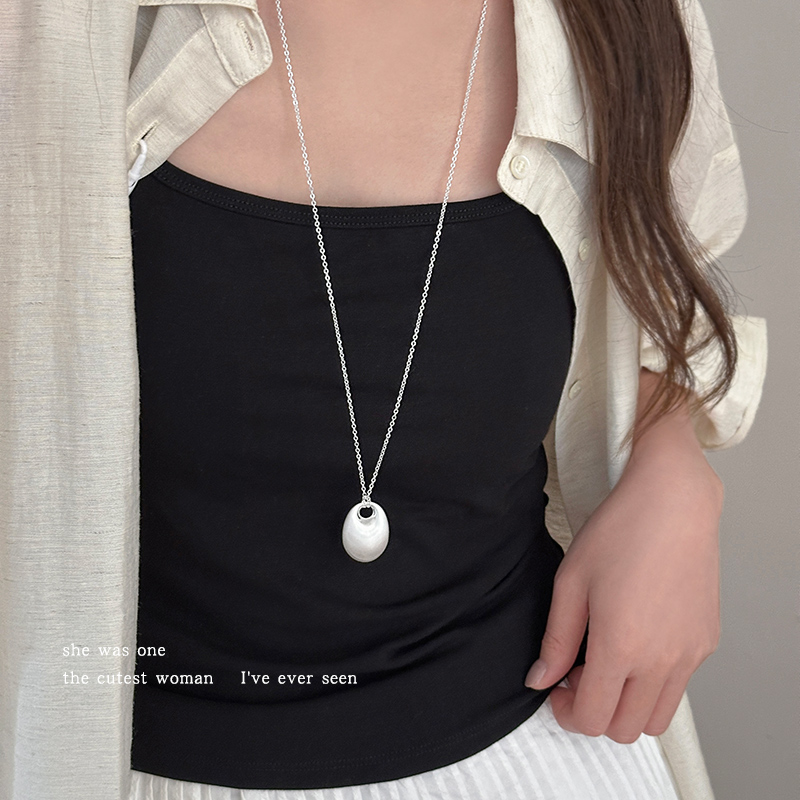 韩系简约银色金属拉丝吊坠项链女