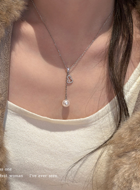 简约镂空葫芦仿珍珠吊坠项链