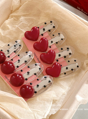 红色爱心波点可爱小发夹边夹前额碎发鸭嘴夹子女刘海夹头发卡头饰