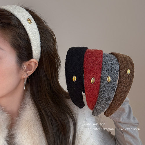 复古毛呢宽边发箍日常外戴头箍