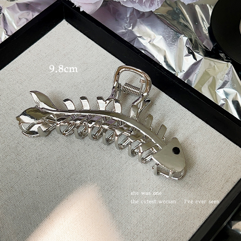 thumbnail for 2025 New Silver Metal Shark Clip Hairpin Hair Clip on the Back of Women's Head Hairpin Large Grab Clip Headpiece Hair Clip
