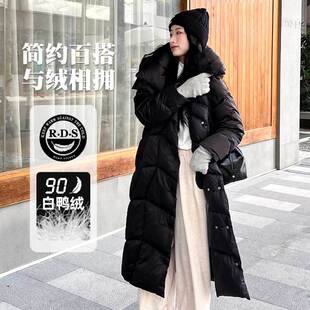 冬季新款同款过膝外套黑色加厚加长款大翻领气质女款羽绒服