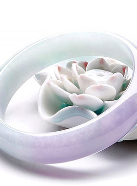 老坑缅甸处理翡翠手镯女款紫翡玉镯子正圈美人镯冰糯种紫罗兰飘绿