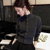 高级感深灰色高领毛衣女士初冬内搭短款 超好看针织衫 掐腰打底上衣