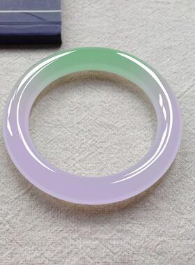 天然缅甸冰种春彩紫罗兰翡翠手镯女款老坑正圈贵妃玉手镯翡翠手镯