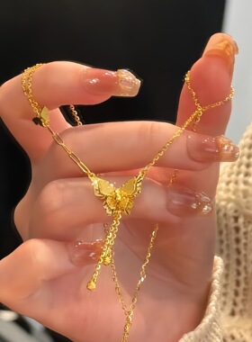 金店同款超闪蝴蝶流苏项链女轻奢小众设计高级感新中式仙蝶锁骨链