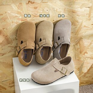 全真皮内增高勃肯鞋 三喜同款 女软底复古一脚蹬全包博肯鞋 现货