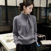 高领系带针织衫 宽松显瘦优雅好看百搭2025冬新款 设计气质打底毛衣