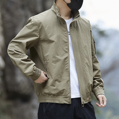 立领夹克男款外套春秋季休闲大码美式工装户外简约夹克男装上衣潮