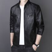 修身 2022秋冬新款 真皮衣男青年帅气机车皮衣韩版 皮夹克加绒外套男