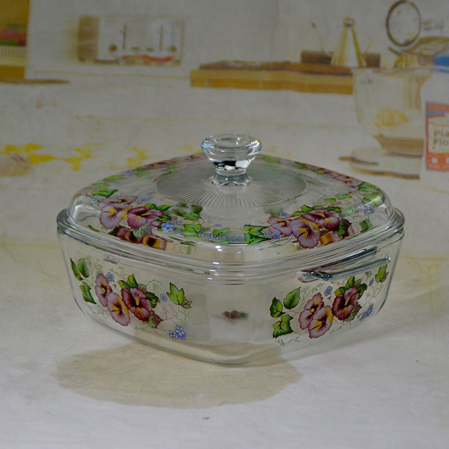 韩式圆形汤盘玻璃盘碗餐具汤盘汤碗加厚方盘个性饭碗家用耐冷耐热
