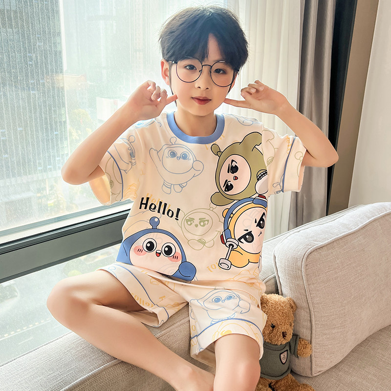 夏季男童纯棉短袖卡通家居服套装