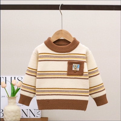 男童毛衣加绒加厚2025冬季新款儿童加绒针织衫套头宝宝洋气打底衣