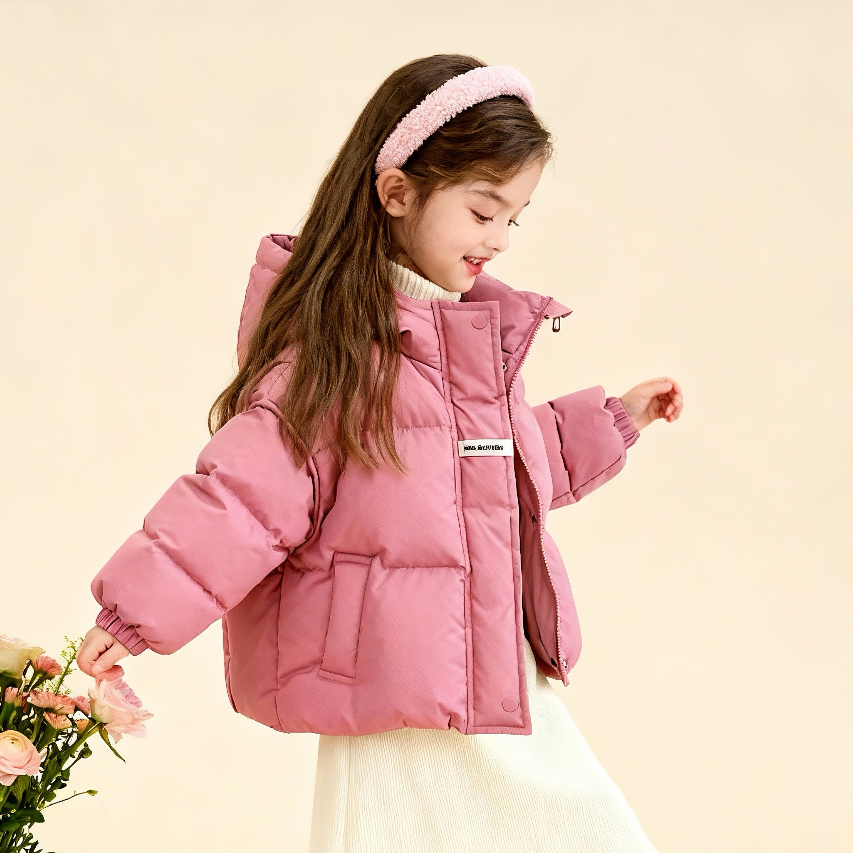 童装三防女童宝宝加厚羽绒棉服2025新款短款女孩洋气连帽棉衣外套
