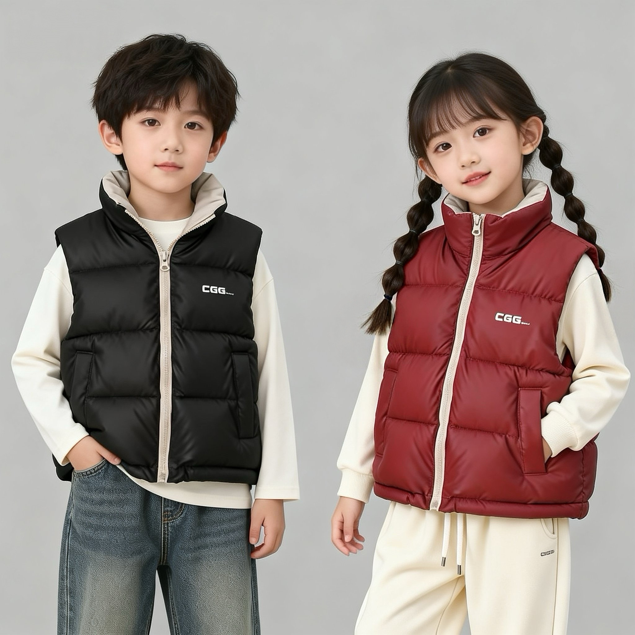 儿童羽绒棉马甲2026新款男女中大童立领加厚保暖背心童装外穿坎肩