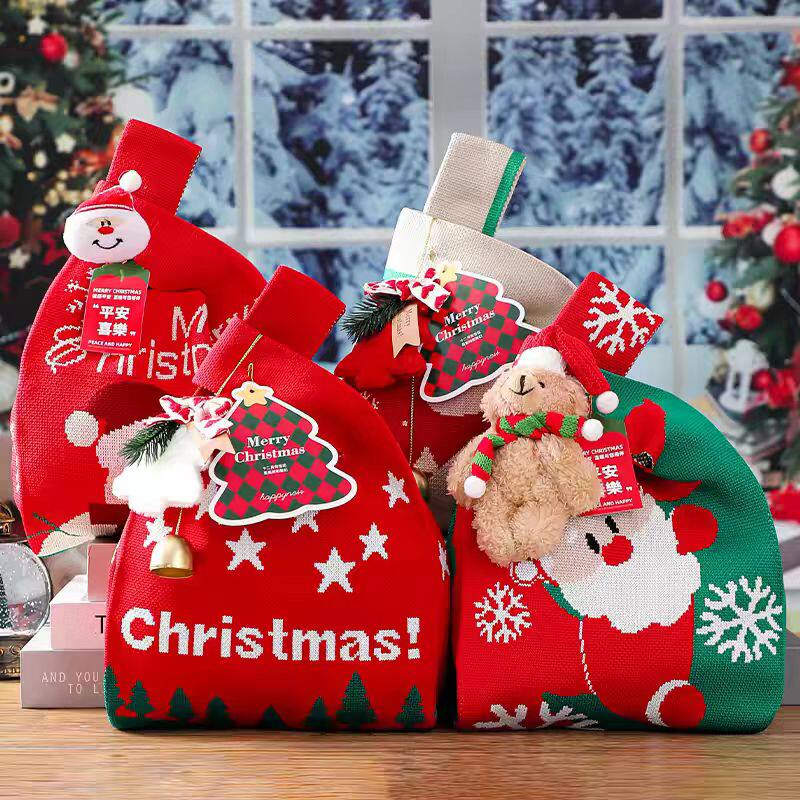 圣诞礼品袋手提针织包圣卡通诞老人手腕包平安夜糖果包装袋编织袋,包装,圣诞礼品包装,淘宝优惠券,粉丝福利购,淘宝优惠卷