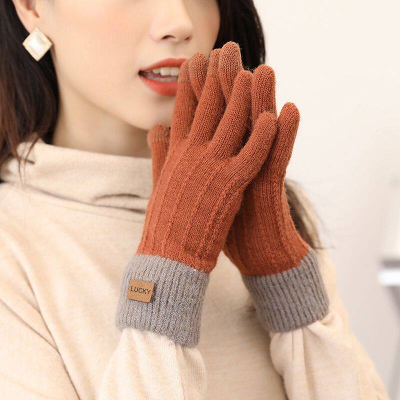 2020羊驼绒针织触屏手套女士秋冬季保暖户外防冻加绒加厚韩版可爱