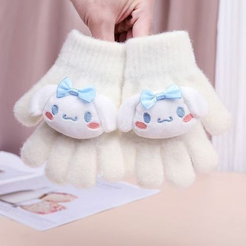 儿童手套秋冬可爱女童保暖分指套卡通库洛米毛绒五指套小女孩防风