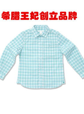 男童春夏蓝绿色格子长袖纯棉
