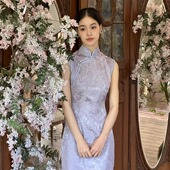 旗袍 Ti提提 手工盘扣紫色提花暗纹改良无袖 今棠 长款 原创双滚边