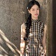 改良长款 Ti提提 无袖 棕色格子 旗袍 令仪