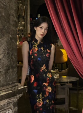 Ti提提 繁花 网纱植绒港工旗袍