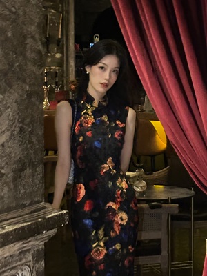 Ti提提 繁花 网纱植绒港工旗袍