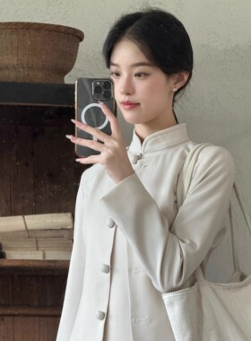 Ti提提 情书 云母白 新中式羊毛旗袍小套装 复古外套小洋装女秋冬