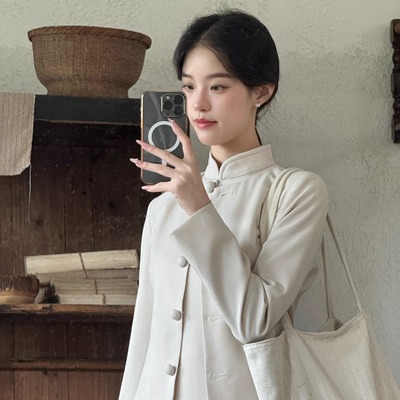 Ti提提 情书 云母白 新中式羊毛旗袍小套装 复古外套小洋装女秋冬
