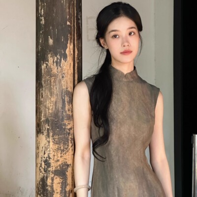 Ti提提 景行 墨绿 丝棉混纺 无袖改良长款旗袍