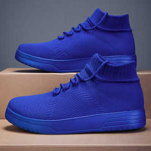 网面透气男鞋秋季针织工作运动鞋潮流大码情侣轻便休闲高帮袜子鞋