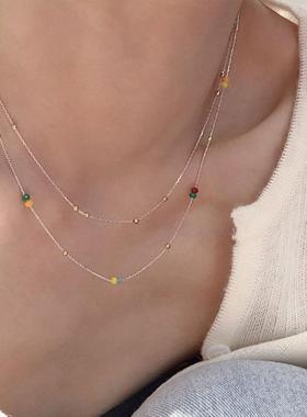 S925纯银彩色金珠拼色项链