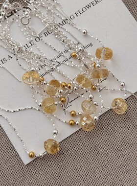 S925银满天星黄水晶撞色银珠手链精致高级感抽拉设计感小众女爆款