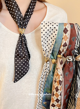 复古波点木头布艺丝巾流苏项链