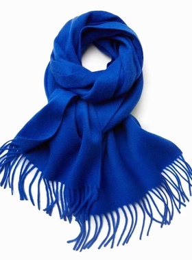 秋冬季节克莱因色羊绒小围巾新品保暖装饰流苏围巾