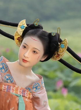 【霜翎阁】扇形超长发簪隋代插梳唐风汉服复原套装配饰品{小重山}