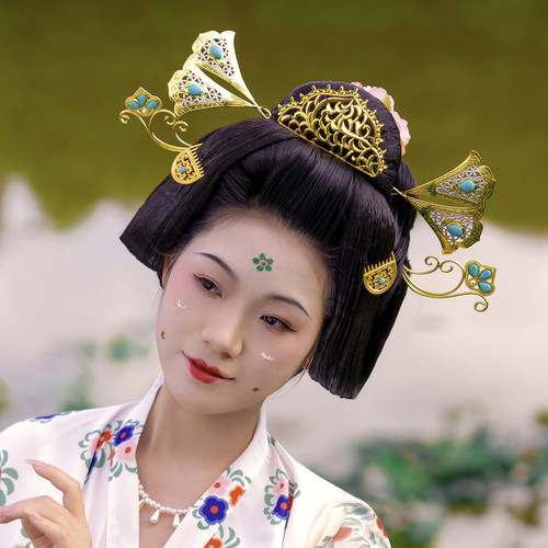 【霜翎阁】仿金银错唐风汉服复原插梳发簪钗配饰品银杏簪｛半夏｝
