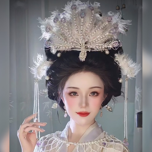 【霜翎阁】嫦娥衍生仙气羽毛银丝凤复原唐风汉服发配饰品古风仿妆