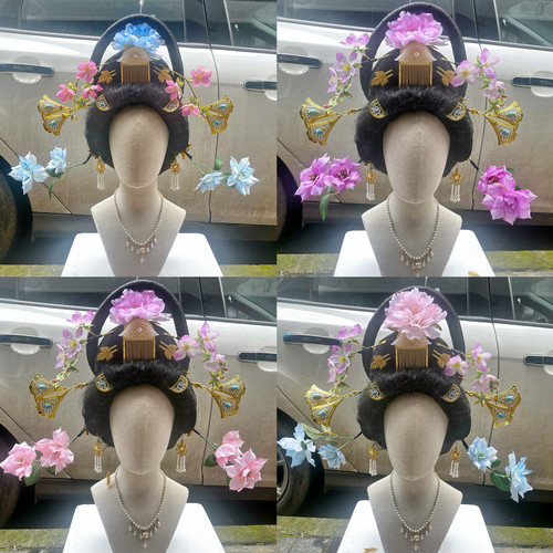 【霜翎阁】多色轻复原绢花供养人簪唐风汉服配发饰品引路菩萨套装