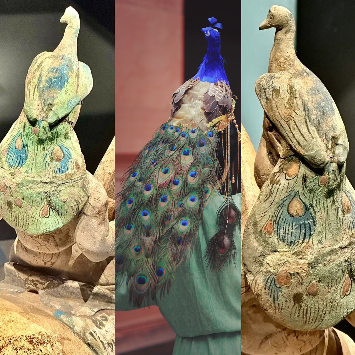 【霜翎阁】复原衍生孔雀冠唐风出土发冠羽毛流苏汉服同款{孔雀使}