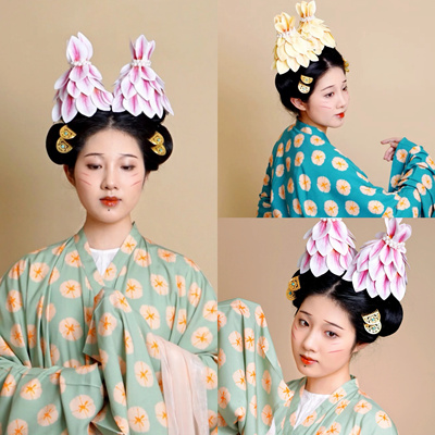 【霜翎阁X青泠谷】晚唐花瓣塔形冠唐风圆领袍汉服古风配饰品鸡腿
